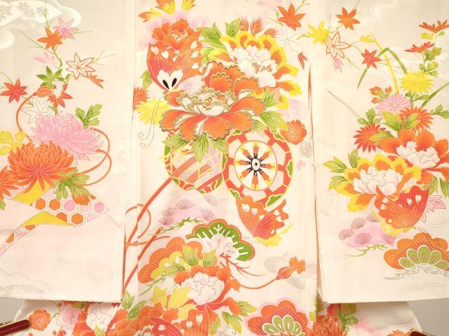 平和屋着物[]お宮参り　女の子　祝着　産着　初着　のしめ　刺繍　舞蝶花車文　金彩　逸品　DABC5334ma
