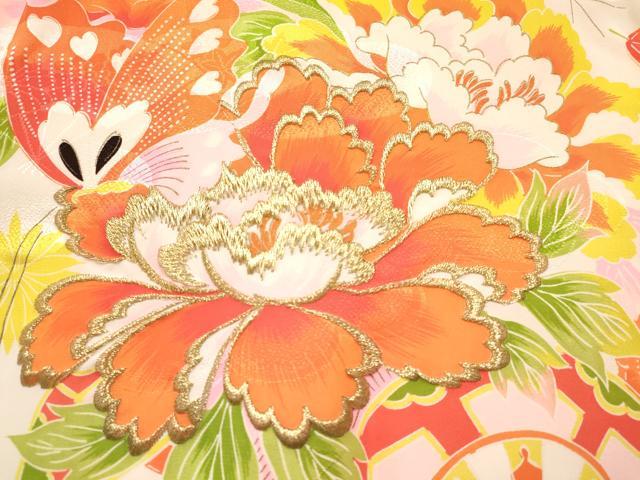 平和屋着物[]お宮参り　女の子　祝着　産着　初着　のしめ　刺繍　舞蝶花車文　金彩　逸品　DABC5334ma