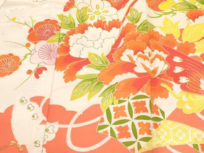 平和屋着物[]お宮参り　女の子　祝着　産着　初着　のしめ　刺繍　舞蝶花車文　金彩　逸品　DABC5334ma