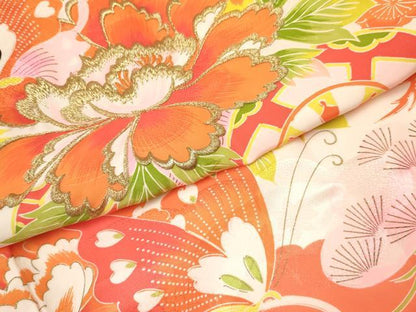平和屋着物[]お宮参り　女の子　祝着　産着　初着　のしめ　刺繍　舞蝶花車文　金彩　逸品　DABC5334ma