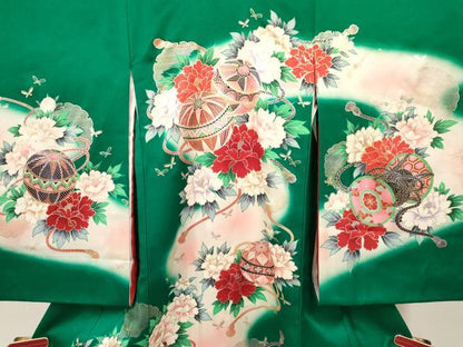 平和屋着物[]お宮参り　女の子　祝着　産着　初着　のしめ　鼓鞠花文　暈し染め　金銀彩　逸品　DABC5335ma