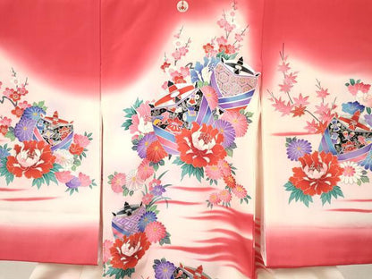 平和屋着物[]お宮参り　女の子　祝着　産着　初着　のしめ　宝尽くし　糸車花文　暈し染め　金銀彩　逸品　DABC5336ma
