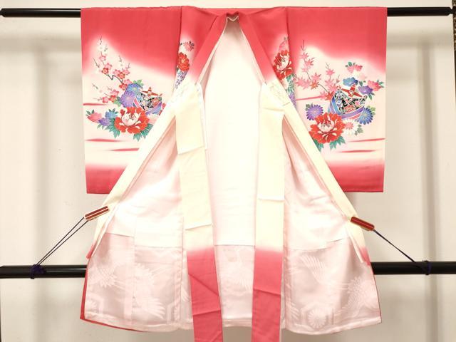 平和屋着物[]お宮参り　女の子　祝着　産着　初着　のしめ　宝尽くし　糸車花文　暈し染め　金銀彩　逸品　DABC5336ma