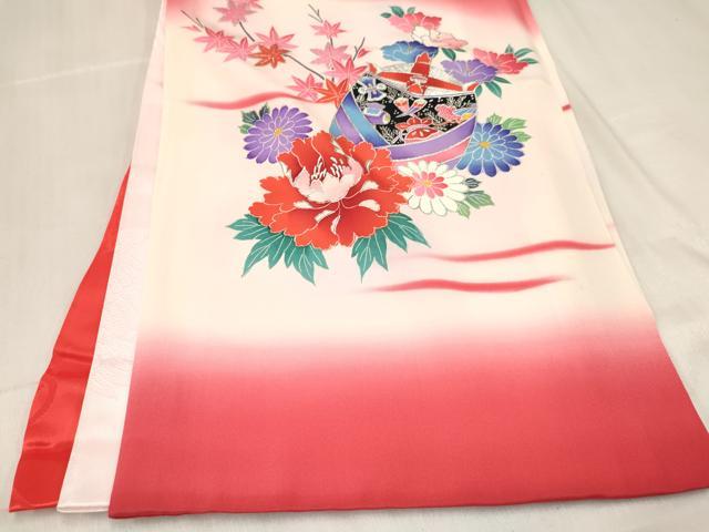 平和屋着物[]お宮参り 女の子 祝着 産着 初着 のしめ 宝尽くし 糸車花文 暈し染め 金銀彩 逸品 DABC5336ma