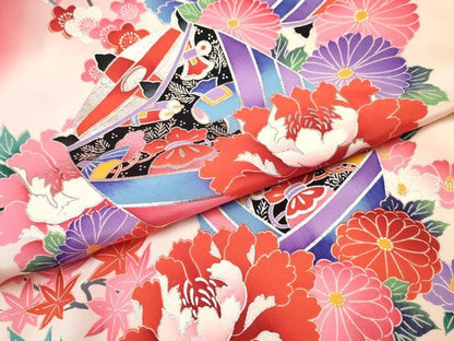 平和屋着物[]お宮参り 女の子 祝着 産着 初着 のしめ 宝尽くし 糸車花文 暈し染め 金銀彩 逸品 DABC5336ma