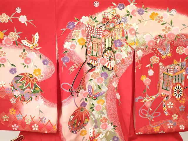 平和屋着物[]お宮参り 女の子 祝着 産着 初着 のしめ 御所車鞠花蝶文 暈し染め 金彩 逸品 DABC5337ma