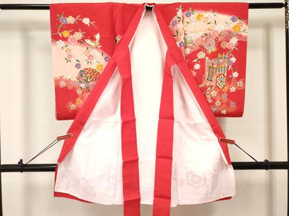 平和屋着物[]お宮参り　女の子　祝着　産着　初着　のしめ　御所車鞠花蝶文　暈し染め　金彩　逸品　DABC5337ma