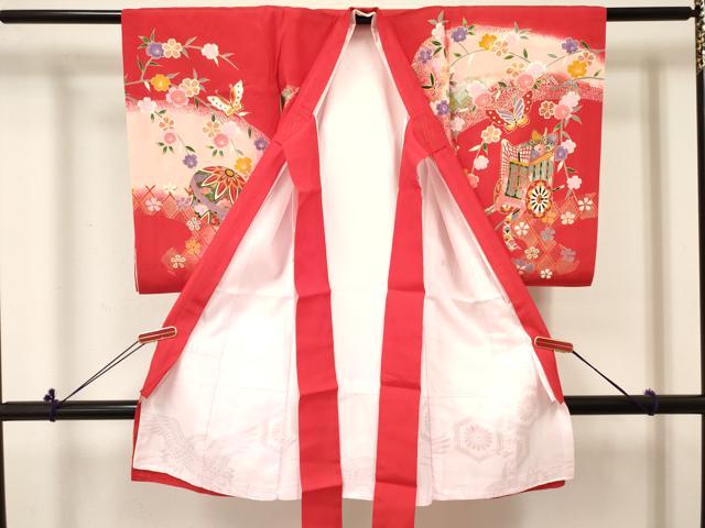 平和屋着物[]お宮参り　女の子　祝着　産着　初着　のしめ　御所車鞠花蝶文　暈し染め　金彩　逸品　DABC5337ma
