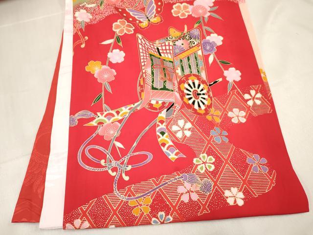 平和屋着物[]お宮参り　女の子　祝着　産着　初着　のしめ　御所車鞠花蝶文　暈し染め　金彩　逸品　DABC5337ma