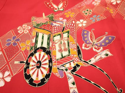 平和屋着物[]お宮参り 女の子 祝着 産着 初着 のしめ 御所車鞠花蝶文 暈し染め 金彩 逸品 DABC5337ma