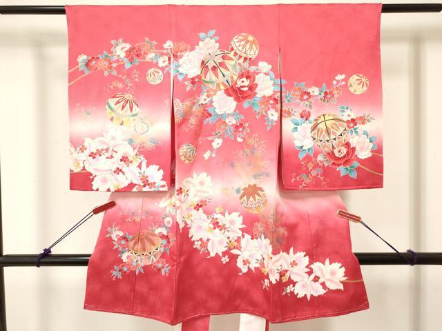 平和屋着物[]お宮参り　女の子　祝着　産着　初着　のしめ　鴛鴦　鳳凰鞠花文　暈し染め　金銀彩　金通し地　逸品　DABC5338ma