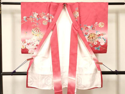 平和屋着物[]お宮参り　女の子　祝着　産着　初着　のしめ　鴛鴦　鳳凰鞠花文　暈し染め　金銀彩　金通し地　逸品　DABC5338ma