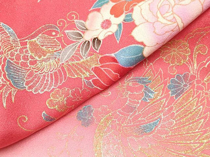 平和屋着物[]お宮参り　女の子　祝着　産着　初着　のしめ　鴛鴦　鳳凰鞠花文　暈し染め　金銀彩　金通し地　逸品　DABC5338ma