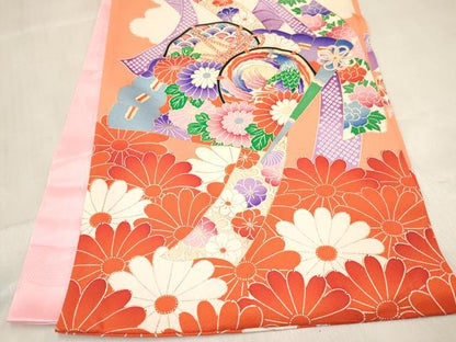 平和屋着物[]お宮参り 女の子 祝着 産着 初着 のしめ 駒刺繍 檜扇鼓孔雀花文 金彩 逸品 DABC5340ma