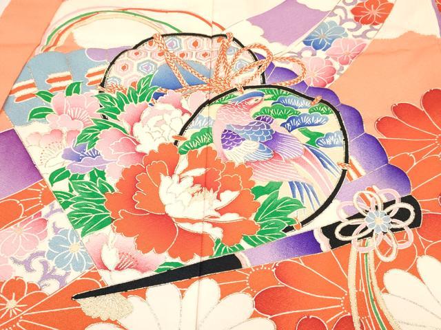 平和屋着物[]お宮参り　女の子　祝着　産着　初着　のしめ　駒刺繍　檜扇鼓孔雀花文　金彩　逸品　DABC5340ma