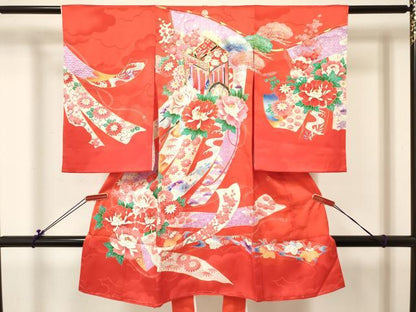 平和屋着物[]お宮参り　女の子　祝着　産着　初着　のしめ　駒刺繍　几帳御所車花文　金彩　逸品　DABC5341ma