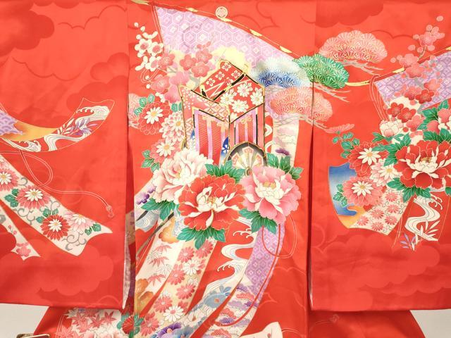 平和屋着物[]お宮参り　女の子　祝着　産着　初着　のしめ　駒刺繍　几帳御所車花文　金彩　逸品　DABC5341ma