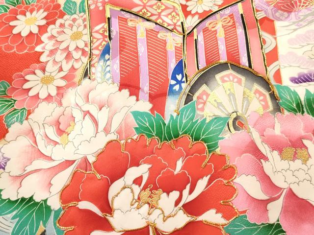 平和屋着物[]お宮参り 女の子 祝着 産着 初着 のしめ 駒刺繍 几帳御所車花文 金彩 逸品 DABC5341ma