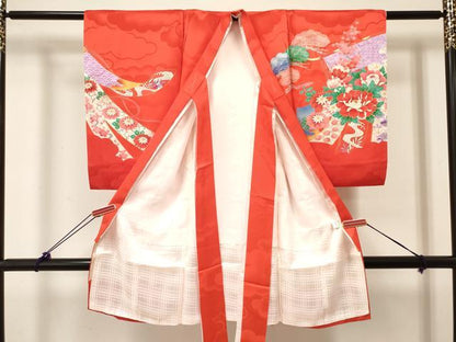 平和屋着物[]お宮参り　女の子　祝着　産着　初着　のしめ　駒刺繍　几帳御所車花文　金彩　逸品　DABC5341ma