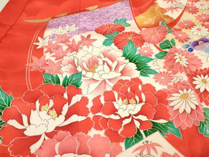 平和屋着物[]お宮参り　女の子　祝着　産着　初着　のしめ　駒刺繍　几帳御所車花文　金彩　逸品　DABC5341ma