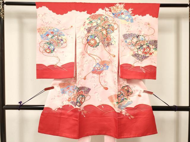 平和屋着物[]お宮参り 女の子 祝着 産着 初着 のしめ 地紙重ね鼓花文 暈し染め 金彩 逸品 DABC5343ma