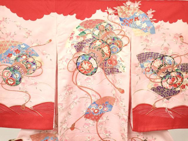 平和屋着物[]お宮参り　女の子　祝着　産着　初着　のしめ　地紙重ね鼓花文　暈し染め　金彩　逸品　DABC5343ma