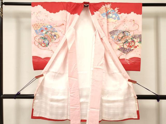 平和屋着物[]お宮参り　女の子　祝着　産着　初着　のしめ　地紙重ね鼓花文　暈し染め　金彩　逸品　DABC5343ma
