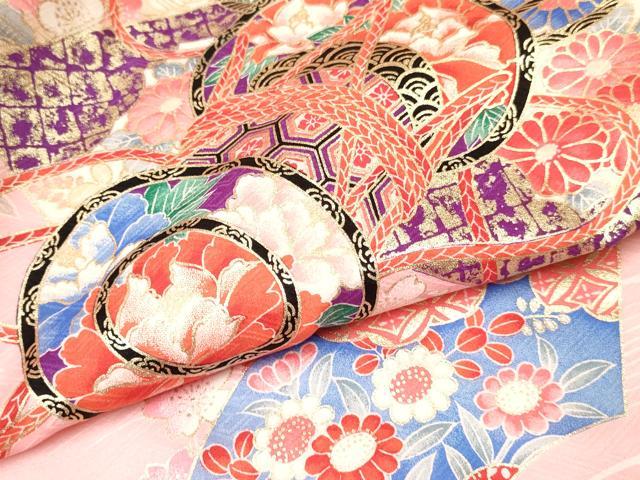 平和屋着物[]お宮参り　女の子　祝着　産着　初着　のしめ　地紙重ね鼓花文　暈し染め　金彩　逸品　DABC5343ma