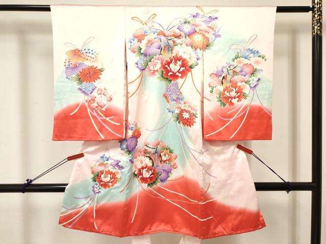 平和屋着物[]お宮参り 女の子 祝着 産着 初着 のしめ 御所車花丸文 暈し染め 金彩 逸品 DABC5344ma
