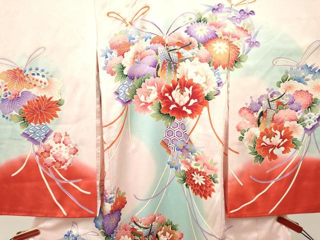 平和屋着物[]お宮参り　女の子　祝着　産着　初着　のしめ　御所車花丸文　暈し染め　金彩　逸品　DABC5344ma