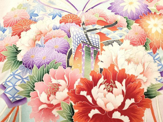 平和屋着物[]お宮参り　女の子　祝着　産着　初着　のしめ　御所車花丸文　暈し染め　金彩　逸品　DABC5344ma