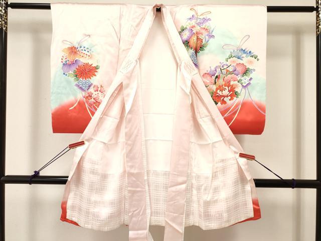 平和屋着物[]お宮参り　女の子　祝着　産着　初着　のしめ　御所車花丸文　暈し染め　金彩　逸品　DABC5344ma