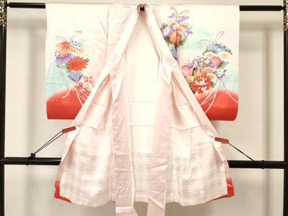 平和屋着物[]お宮参り 女の子 祝着 産着 初着 のしめ 御所車花丸文 暈し染め 金彩 逸品 DABC5344ma