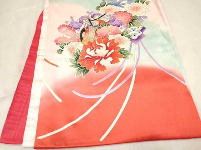 平和屋着物[]お宮参り　女の子　祝着　産着　初着　のしめ　御所車花丸文　暈し染め　金彩　逸品　DABC5344ma