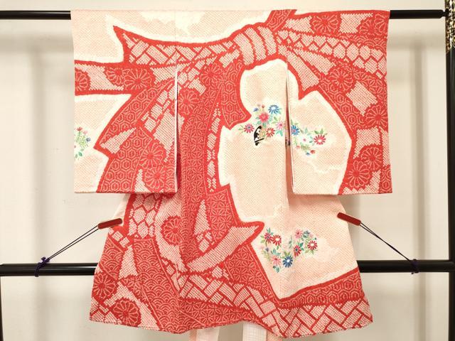 平和屋着物[]お宮参り　女の子　祝着　産着　初着　のしめ　絞り　束ね熨斗陶器花文　逸品　DABC5345ma