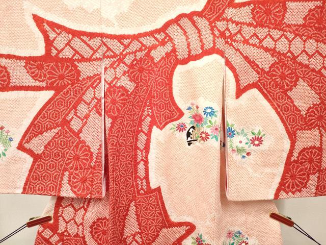 平和屋着物[]お宮参り　女の子　祝着　産着　初着　のしめ　絞り　束ね熨斗陶器花文　逸品　DABC5345ma