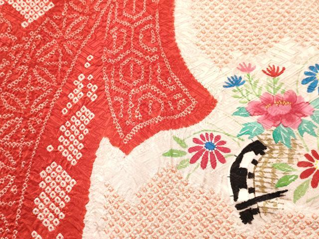 平和屋着物[]お宮参り　女の子　祝着　産着　初着　のしめ　絞り　束ね熨斗陶器花文　逸品　DABC5345ma