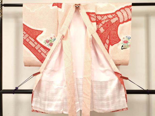 平和屋着物[]お宮参り　女の子　祝着　産着　初着　のしめ　絞り　束ね熨斗陶器花文　逸品　DABC5345ma