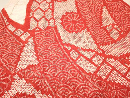 平和屋着物[]お宮参り　女の子　祝着　産着　初着　のしめ　絞り　束ね熨斗陶器花文　逸品　DABC5345ma