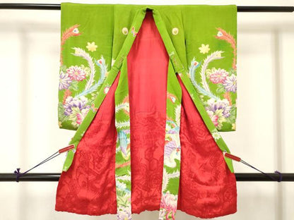 平和屋着物[]アンティーク　大正ロマン　お宮参り　女の子　祝着　産着　初着　のしめ　乱菊　鳳凰花文　逸品　DABC5346ma
