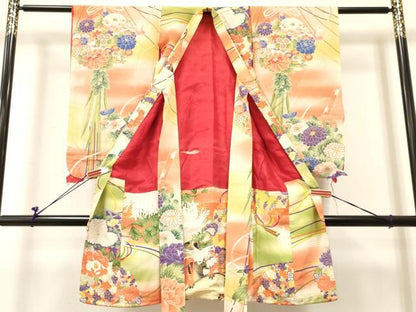 平和屋着物[]アンティーク　大正ロマン　お宮参り　女の子　祝着　産着　初着 のしめ 刺繍 乱菊 鼓花丸文 暈し染め 金彩　逸品　DABC5347ma