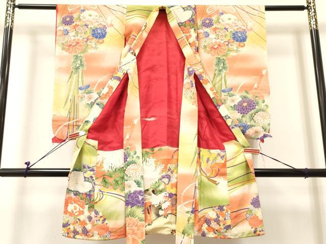 平和屋着物[]アンティーク　大正ロマン　お宮参り　女の子　祝着　産着　初着 のしめ 刺繍 乱菊 鼓花丸文 暈し染め 金彩　逸品　DABC5347ma