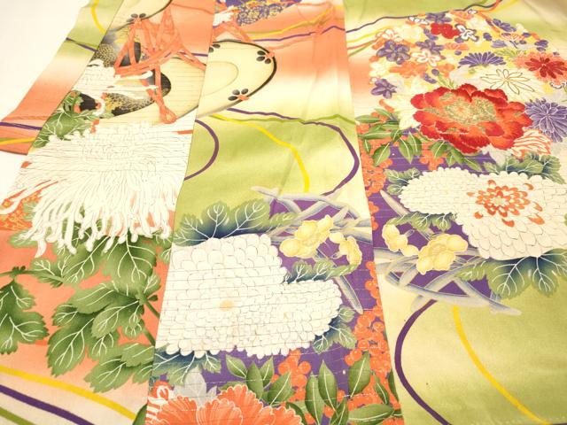 平和屋着物[]アンティーク　大正ロマン　お宮参り　女の子　祝着　産着　初着 のしめ 刺繍 乱菊 鼓花丸文 暈し染め 金彩　逸品　DABC5347ma