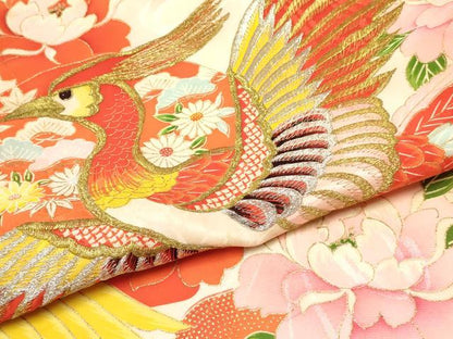 平和屋着物[]お宮参り 女の子 祝着 産着 初着 のしめ 貝桶花文 暈し染め 金彩 逸品 DABC5349ma