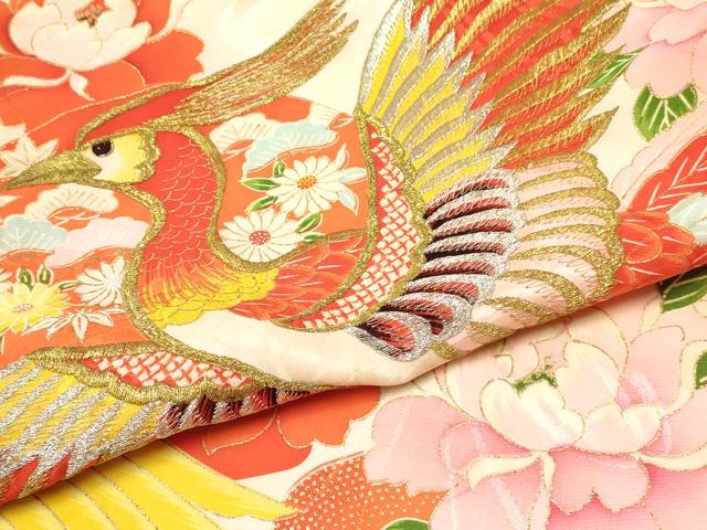 平和屋着物[]お宮参り 女の子 祝着 産着 初着 のしめ 貝桶花文 暈し染め 金彩 逸品 DABC5349ma