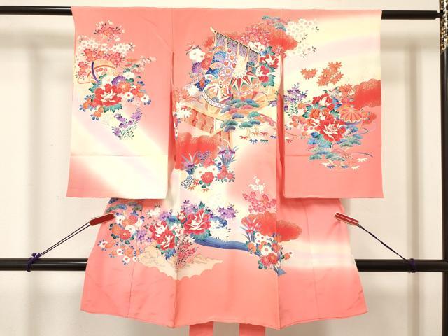 平和屋着物[]お宮参り 女の子 祝着 産着 初着 のしめ 几帳飛鶴花鞠文 暈し染め 金銀彩 逸品 DABC5350ma