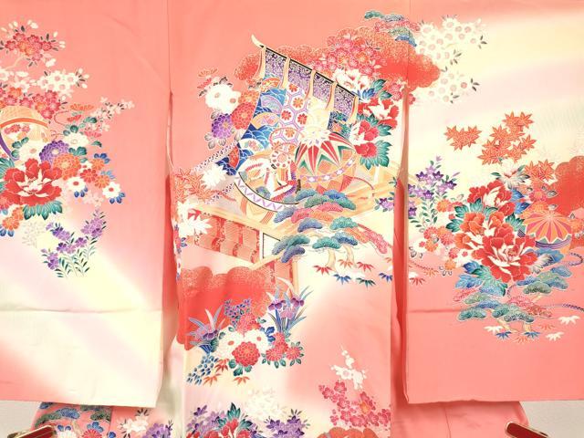 平和屋着物[]お宮参り 女の子 祝着 産着 初着 のしめ 几帳飛鶴花鞠文 暈し染め 金銀彩 逸品 DABC5350ma