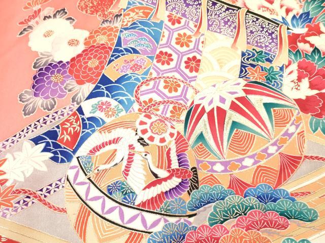 平和屋着物[]お宮参り　女の子　祝着　産着　初着　のしめ　几帳飛鶴花鞠文　暈し染め　金銀彩　逸品　DABC5350ma