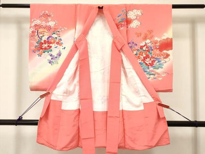 平和屋着物[]お宮参り　女の子　祝着　産着　初着　のしめ　几帳飛鶴花鞠文　暈し染め　金銀彩　逸品　DABC5350ma