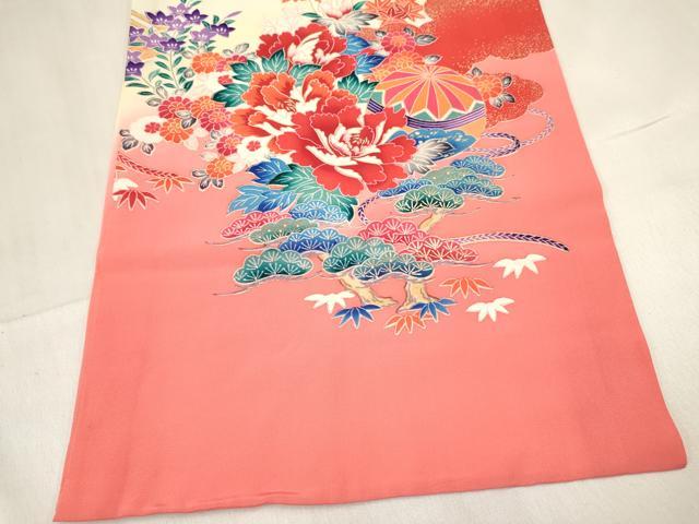 平和屋着物[]お宮参り　女の子　祝着　産着　初着　のしめ　几帳飛鶴花鞠文　暈し染め　金銀彩　逸品　DABC5350ma